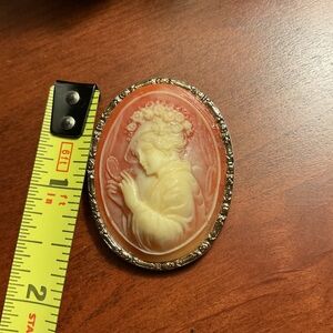 Vintage Cameo Brooch with Silver Trim